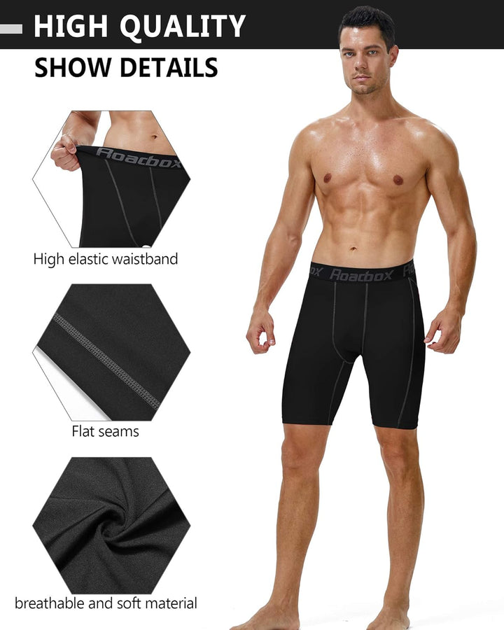 Roadbox 1 oder 3 Pack Herren Kompressionsshorts, Schnelltrocknendes Baselayer Unterhose Tights Kurz