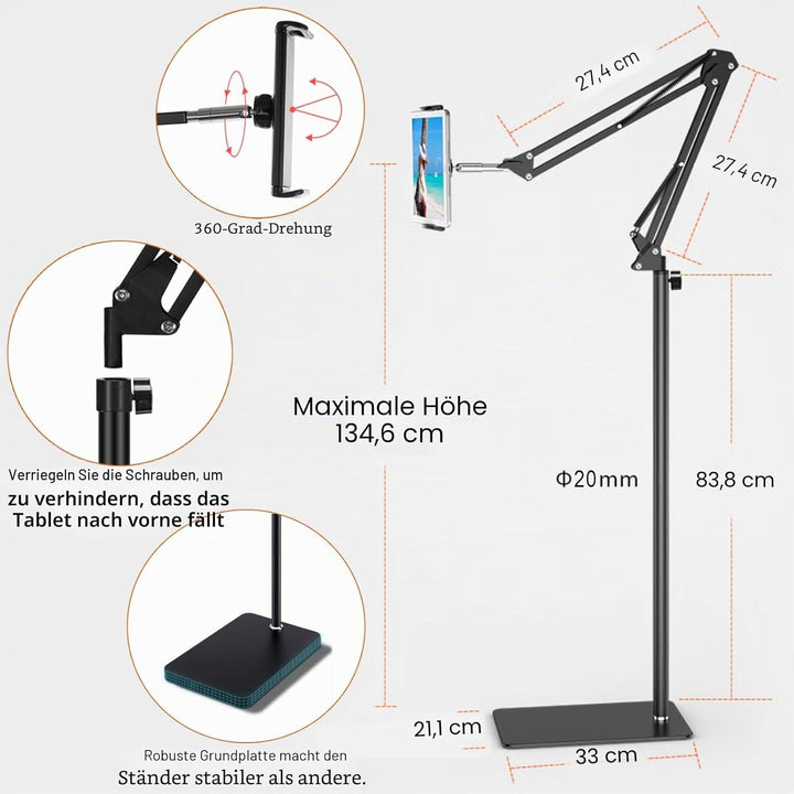 Tablet Bodenständer, Tablet Halterung mit Heavy Duty Base 【3rd Upgrade】, um 360 Grad drehbar mit Sta
