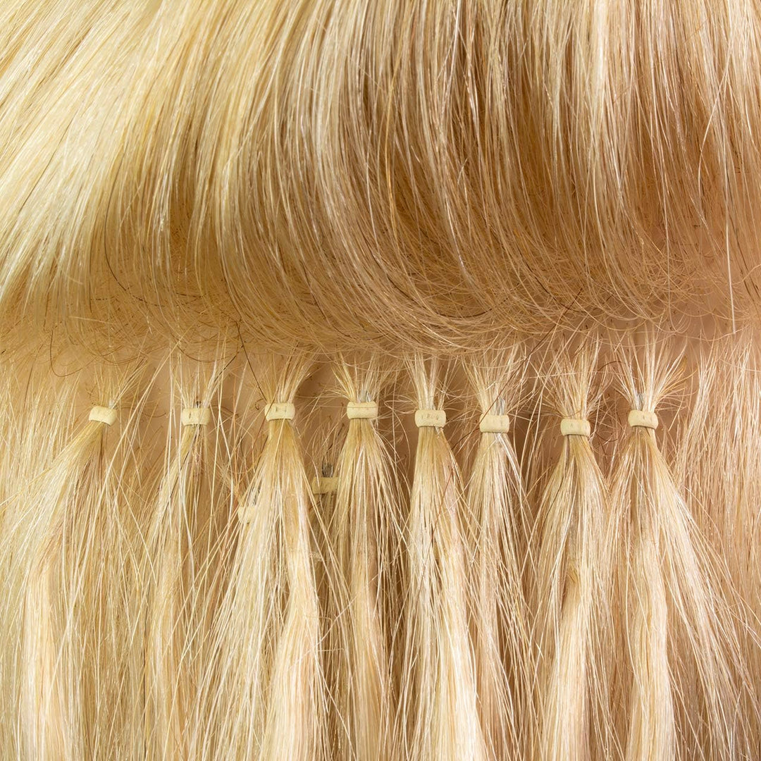 hair2heart Premium Nanoring Extensions Echthaar glatt - 50 Strähnen 1g 60cm 8/01 hellblond natur-asc