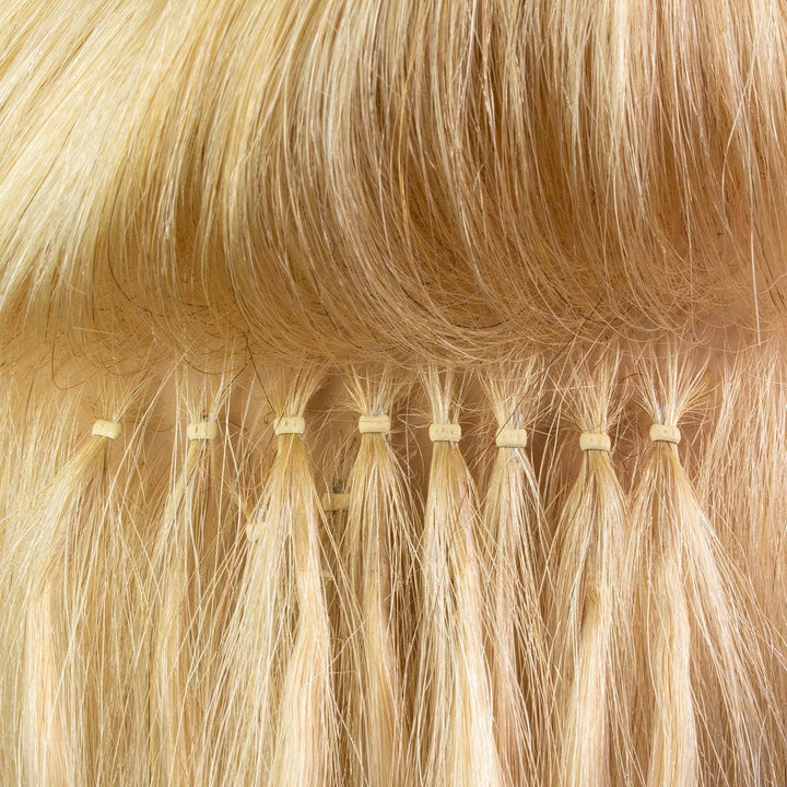 hair2heart Premium Nanoring Extensions Echthaar glatt - 50 Strähnen 1g 60cm 8/01 hellblond natur-asc