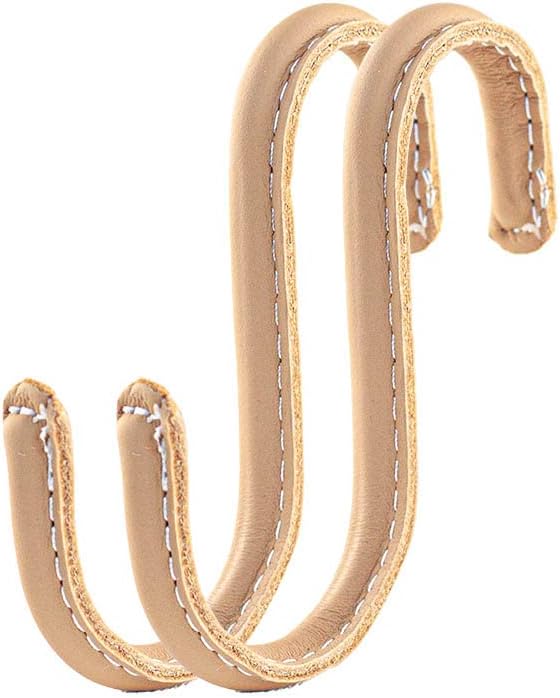 Brute Strength - S-Haken mit Vollnarbenleder umwickelt - 6 Stück - Natur - 10 cm Edelstahl-Metallbüg