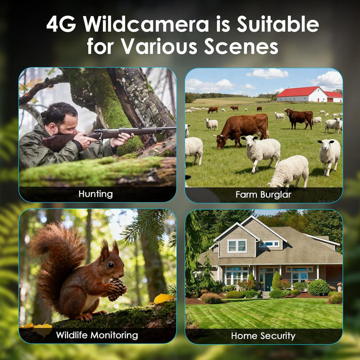WOLFANG 4G/LTE Wildkamera Solar, 2K 48MP Live Übertragung Wildkamera mit Handyübertragung App, 5200H