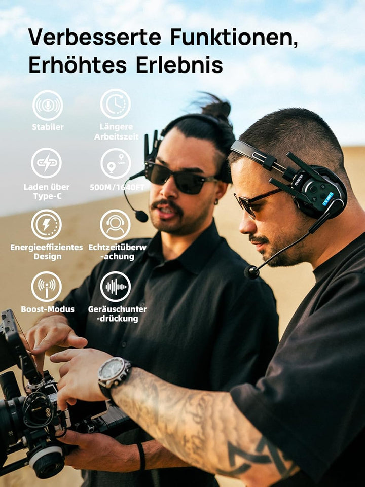 SYNCO XTALK XPRO5 Wireless Intercom Headset, 2,4GHz Vollduplex 24H Akkulaufzeit 500M Reichweite Echt