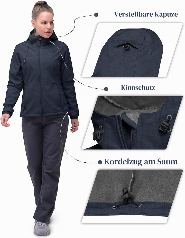 33,000ft Softshelljacke Damen Wasserdichte Atmungsaktive Warme Winterjacke Fleece Übergangsjacke Win
