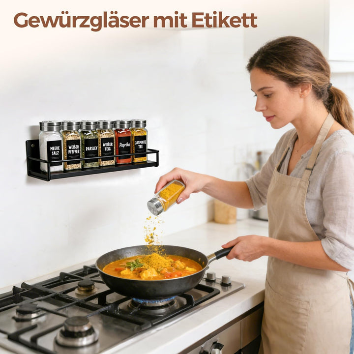 ComSaf Gewürzgläser Eckig mit Etiketten (24×120ml), Gewürzstreuer Glas mit Metalldrehdeckel, Gewürzd