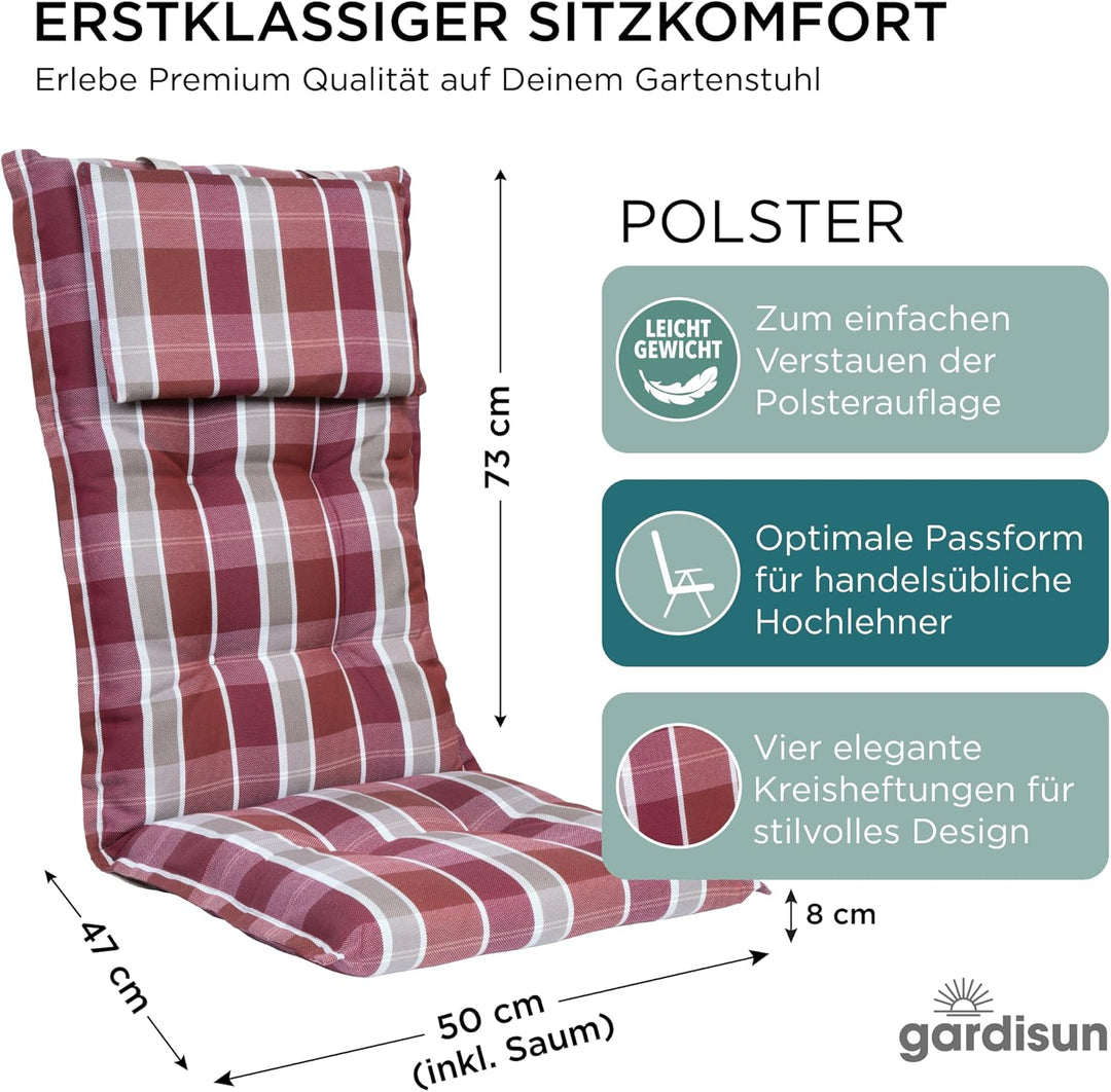 Gartenstuhlauflagen Hochlehner mit Kopfteil I Extra Dicke Sitzauflagen I Made in EU I Polsterauflage
