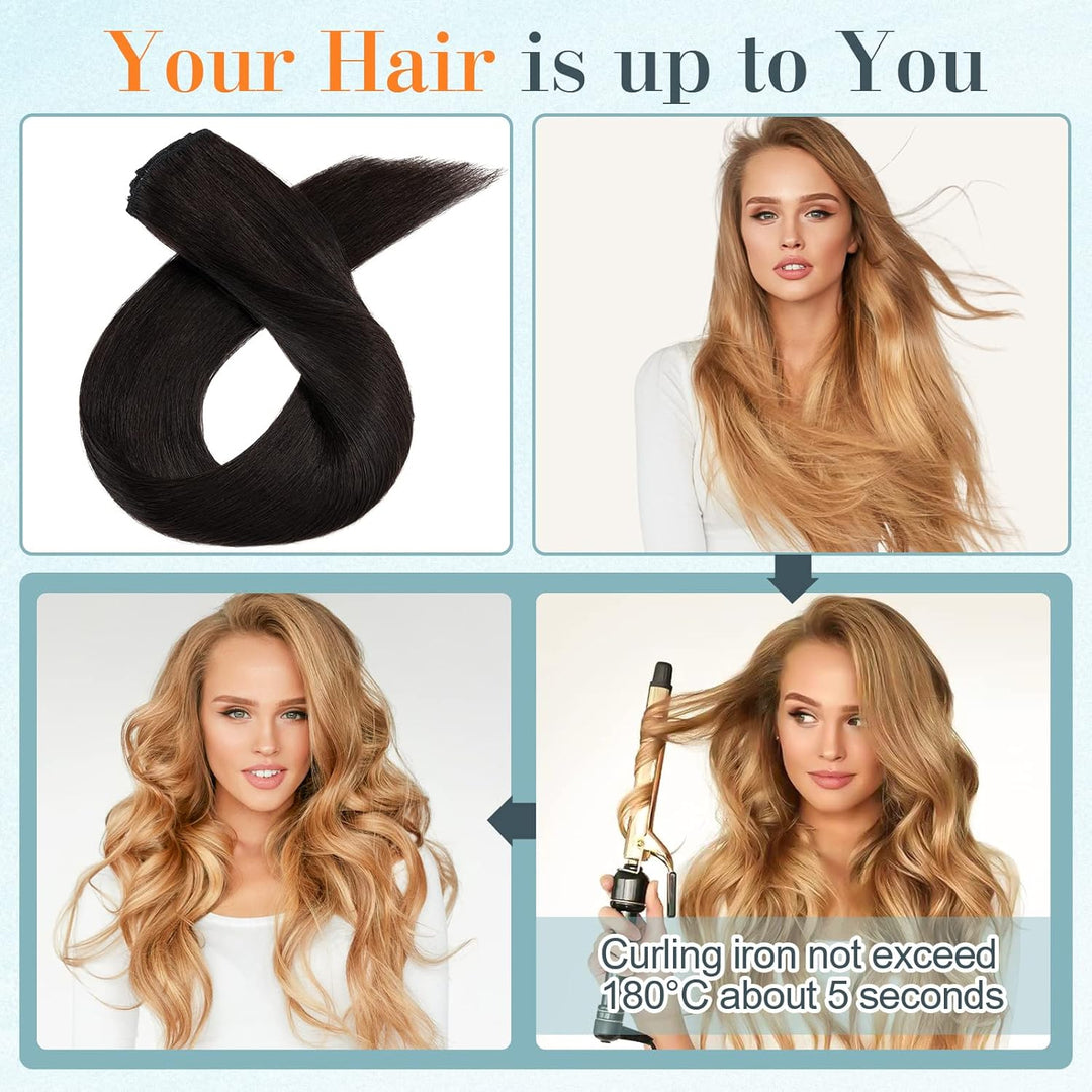 Benehair Clip in Extensions Echthaar, 8 Stück 100% Remy Echthaar Extension 50g, Naturschwarz Haarver