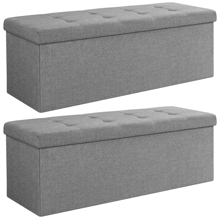 SONGMICS 110 cm Sitzbank mit Stauraum, 2er Set, klappbare Sitztruhe, Aufbewahrungsbox, Fussbank, hel