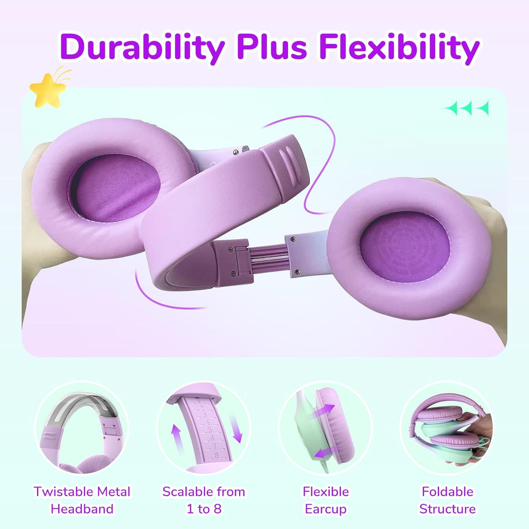 EarFun Kinder Kopfhörer, Over-Ear Kopfhörer für Kinder mit Kabel, 85/94dB Lautstärkenbegrenzer, Falt