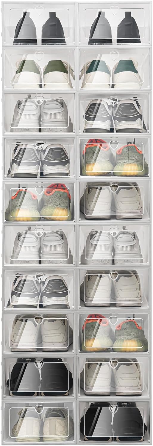 20 Stücke Schuhboxen Stapelbar, Transparent Aufbewahrungsbox mit Deckel Plastik Schuhschachteln Erwe