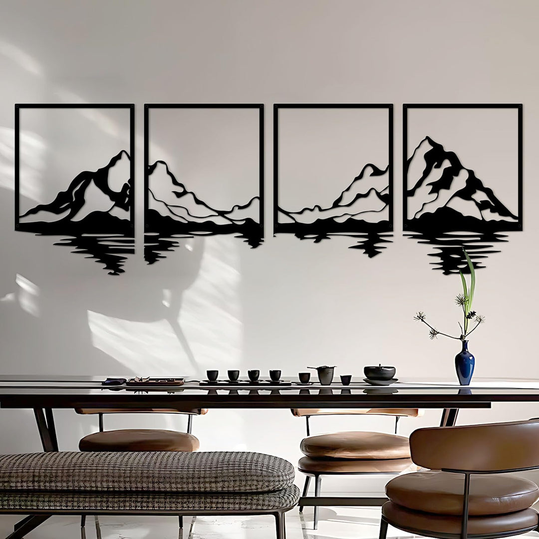 ESTART 4 Stück Metall Berg Wandkunst, grosse Berge Wanddekoration, Bergflüsse, dekoratives Gemälde,