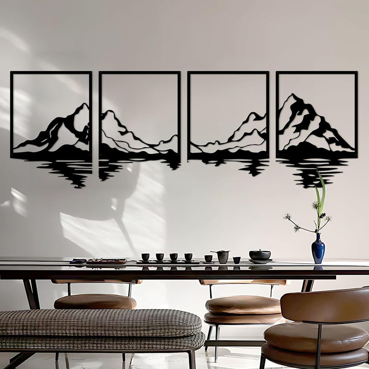 ESTART 4 Stück Metall Berg Wandkunst, grosse Berge Wanddekoration, Bergflüsse, dekoratives Gemälde,