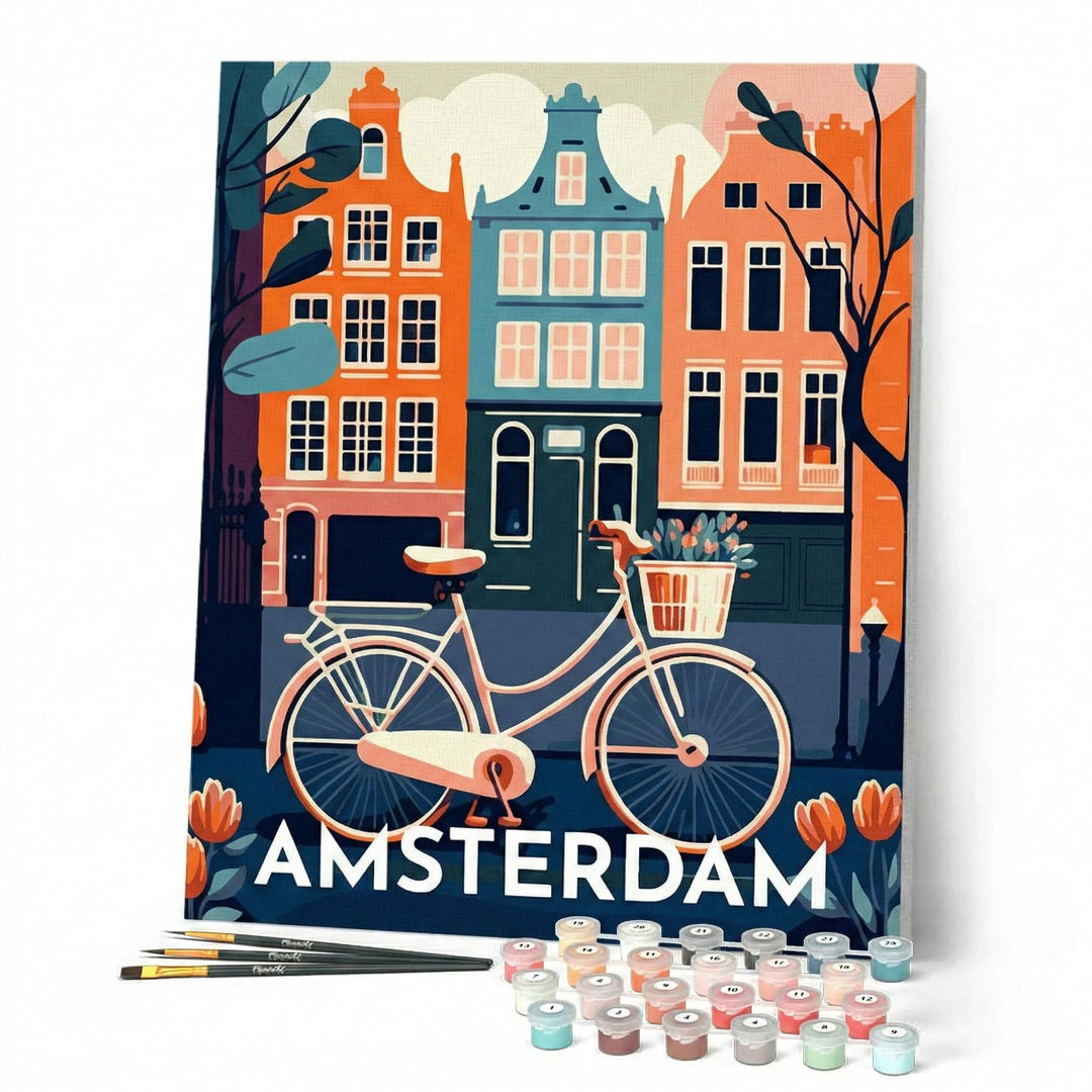 Figured'Art Malen Nach Zahlen Erwachsene Mit Rahmen Reiseplakat Amsterdam - Paint by Numbers Basteln
