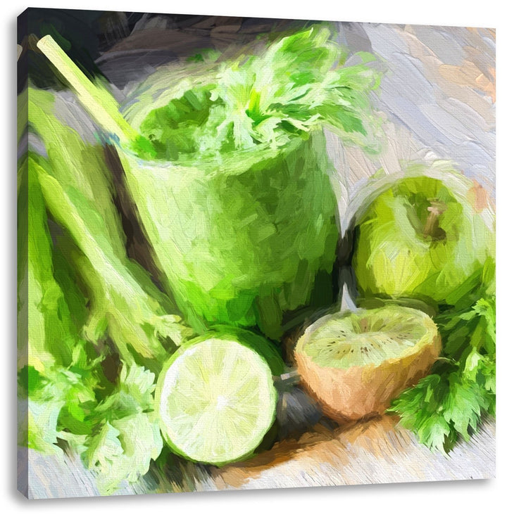 Pixxprint Apfel Limette Kiwi Smoothie als Leinwandbild/Grösse: 70x70 cm/Wandbild/Kunstdruck/fertig b