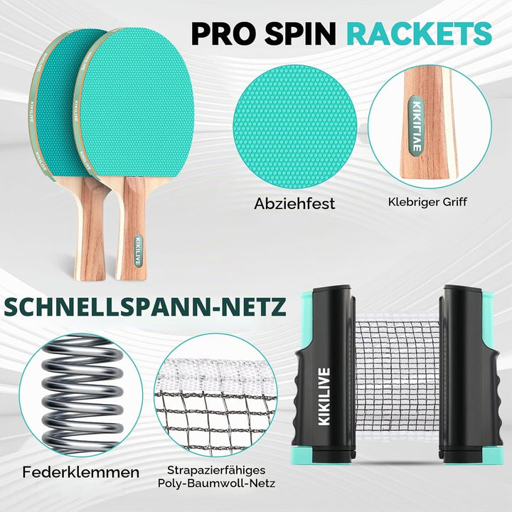 Tischtennis Set mit ausziehbarem Netz, 2 Schlägern, 6 Bällen und Tragetasche – das tragbare Set für