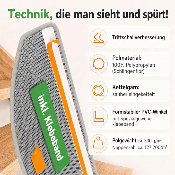 Kettelservice-Metzker Stufenmatten Treppen-Teppich Rambo 15er SparSet 17 Farben (-A-Hellgrau-)