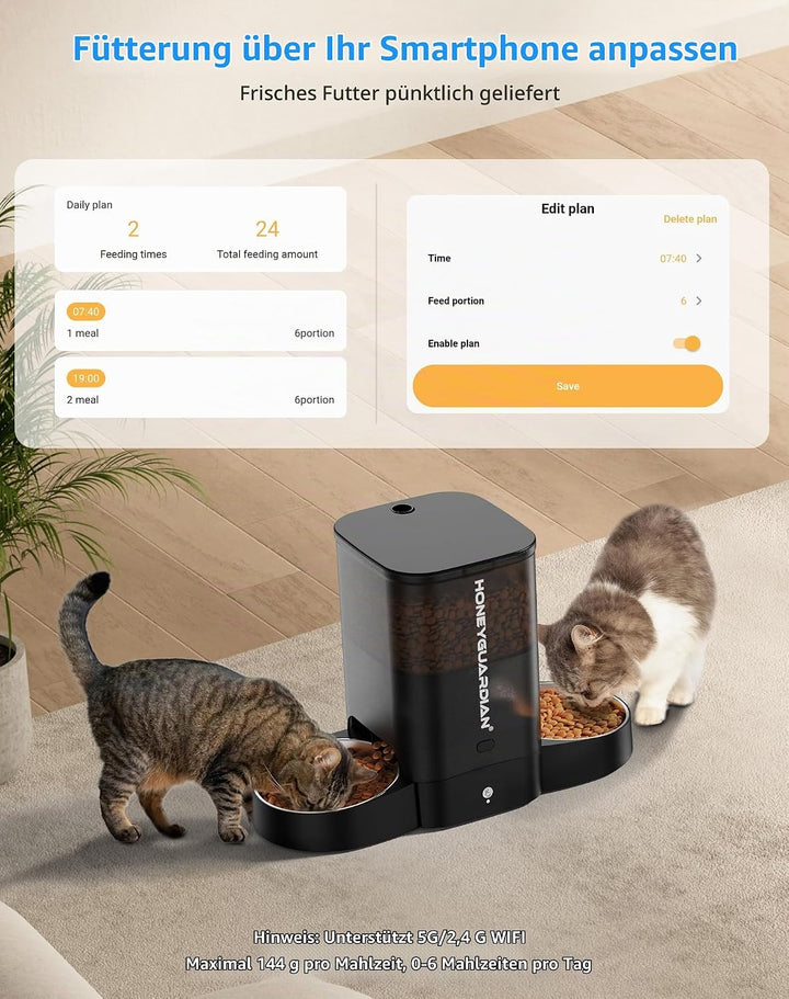Futterautomat für 2 Katzen und Hunde mit APP, 5G WLAN Katzen Futterautomaten und Timer, 5L Automatis