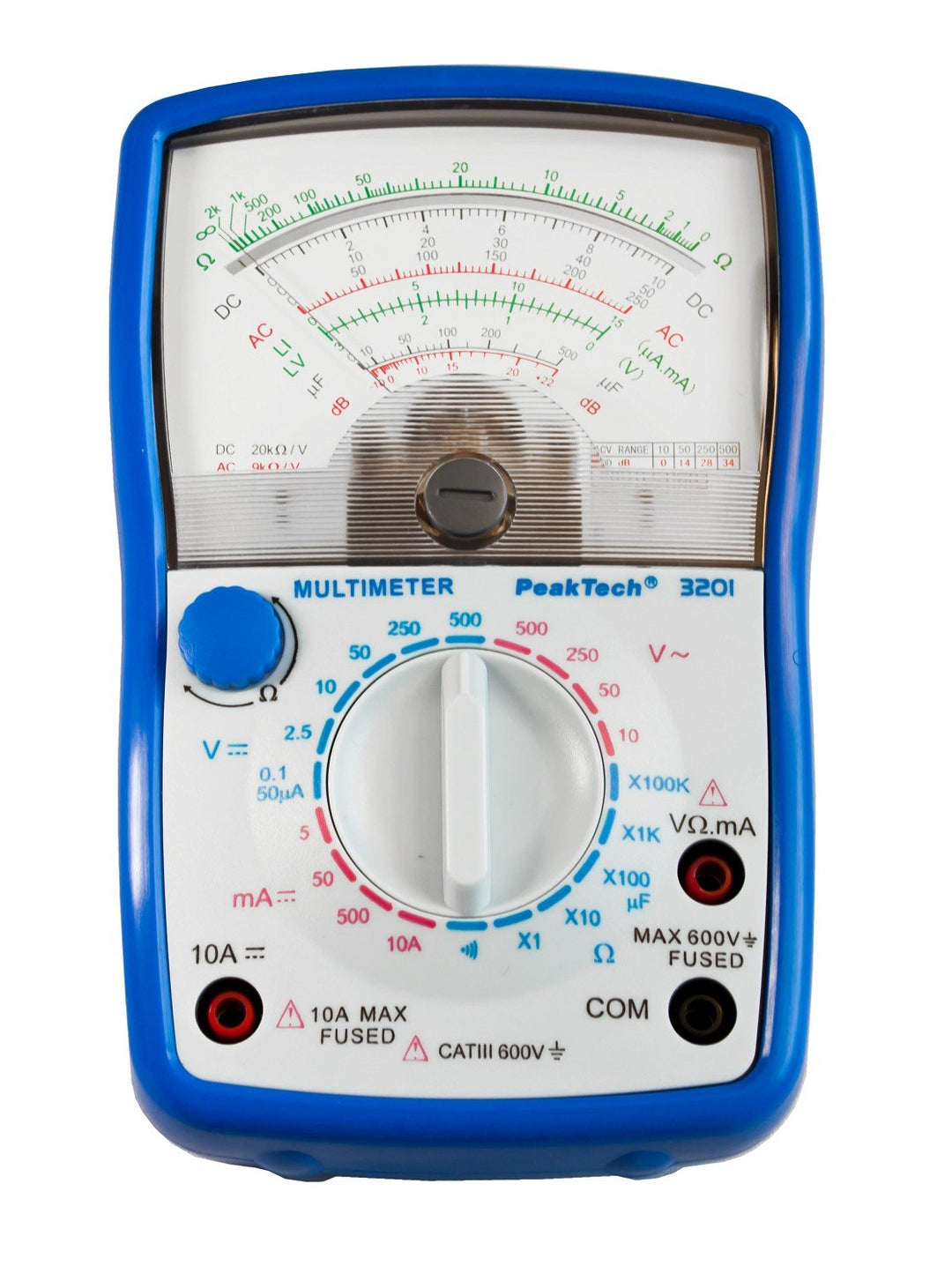 PeakTech Analog Multimeter ; Cat III 600V ; Amperemeter 10A DC ; Voltmeter 500V AC/DC ; Ohm-Meter ;