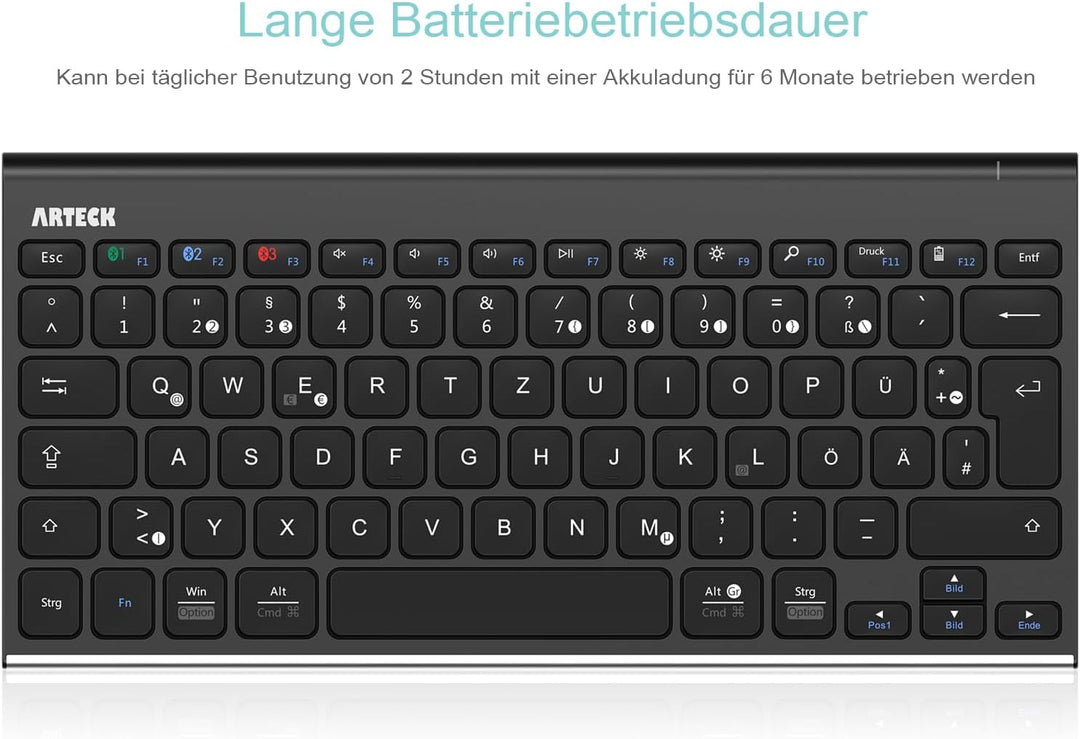 Arteck Bluethooth Tastatur, QWERTZ Deutsche Wireless Tastatur mit Rostfreier Stahl Kabellose Tastatu