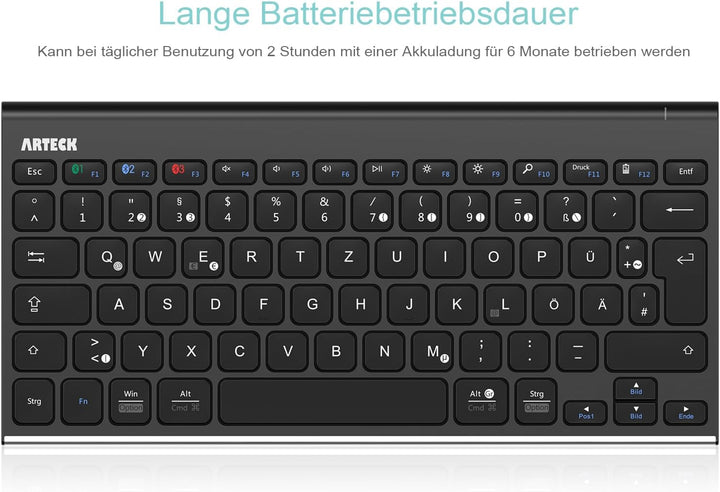 Arteck Bluethooth Tastatur, QWERTZ Deutsche Wireless Tastatur mit Rostfreier Stahl Kabellose Tastatu