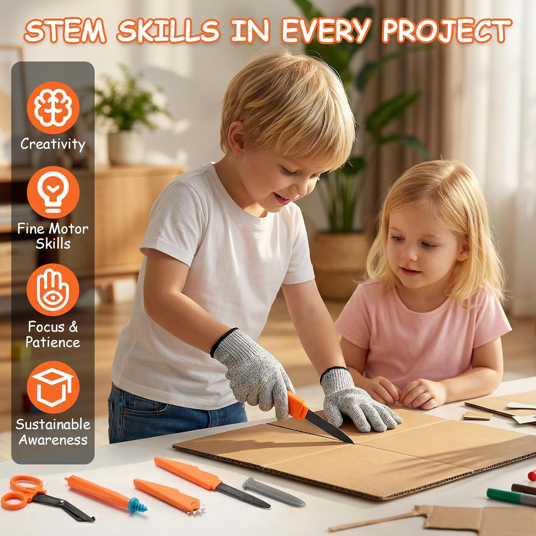 SainSmart Jr. Karton Werkzeug Kinder Set 228PCS – Multi-Kinder Bastelset für gemeinsames Bauen, Krea
