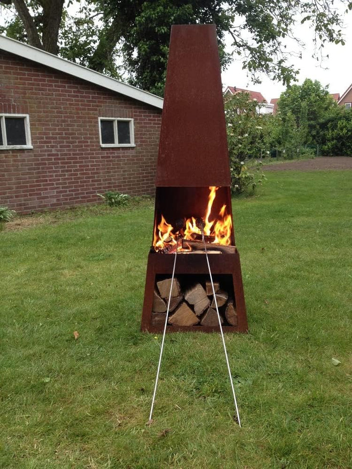 Ben&Camilla Gartenkamin Pular in Edelrost Optik Cortenstahl 122 x 44 x 37 cm | extra robust & rostfr