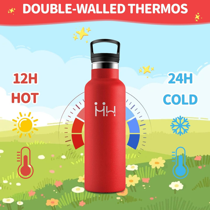 HoneyHolly Trinkflasche Edelstahl 500ML, BPA-Frei, Trinkflasche Kinder, Auslaufsichere Isolierflasch