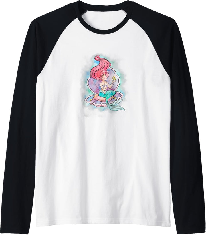 Disney Little Mermaid Ariel In Shell Watercolor Raglan