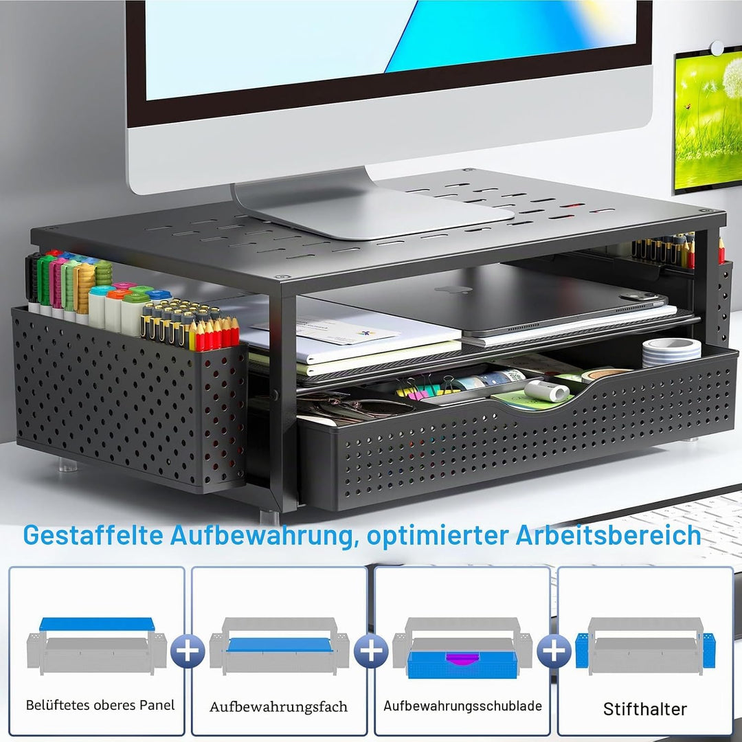Monitorständer, Schreibtisch Organizer mit Schublade und 2 Stifthaltern, Monitor Erhöhung für Bildsc