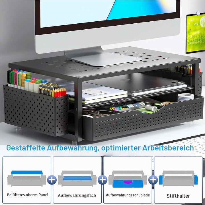 Monitorständer, Schreibtisch Organizer mit Schublade und 2 Stifthaltern, Monitor Erhöhung für Bildsc