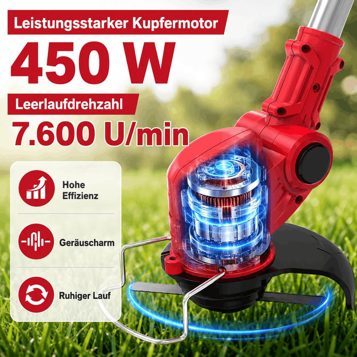 Akku Rasentrimmer mit Akku mit 3 Akkus und 3 Klingentypens