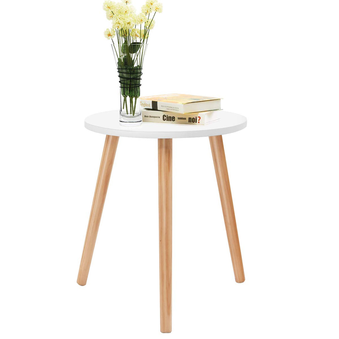 GIANTEX Beistelltisch Weiss Holz, Kaffeetisch rund Holz für Schlafzimmer Wohnzimmer Balkon, Nachttis
