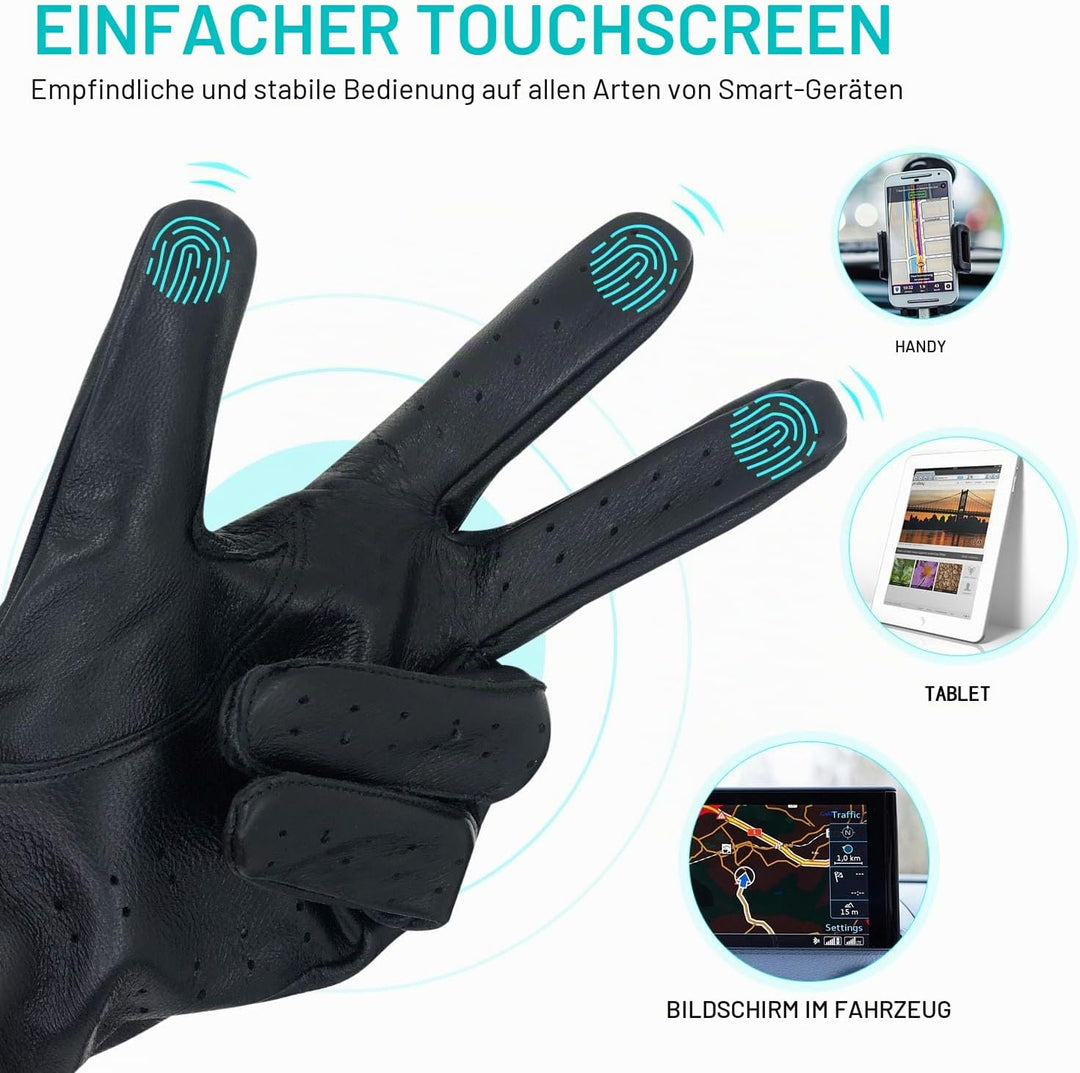 ZLUXURQ Herren Luxus 100% Schaffell Fahrhandschuhe-Weiches hochwertiges Leder Medium(21.6-22.9cm) Sc