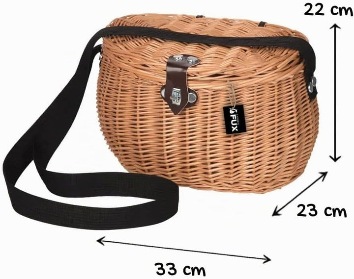 Anglerkorb Weide geflochten mit Schultergurt Leder Verschluss 33x23cm