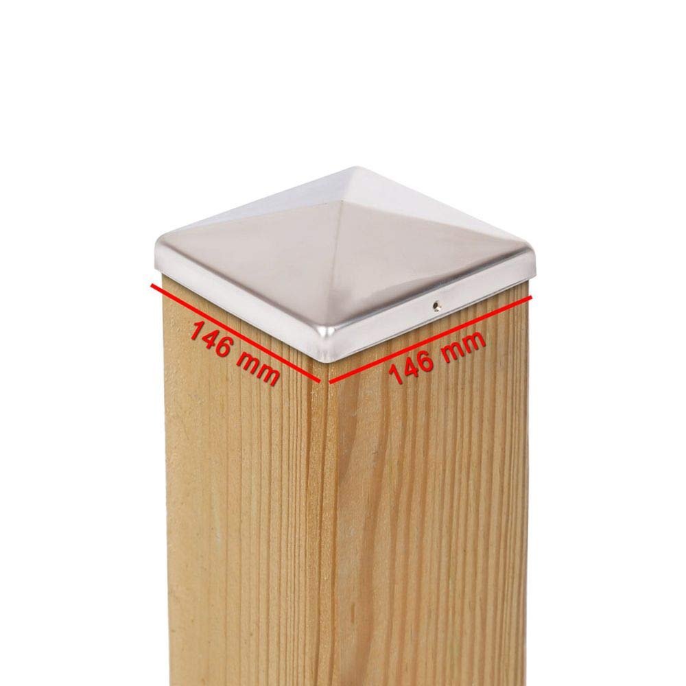2 x Pfostenkappe Edelstahl Pyramide 146x146 mm – Rostfrei – Für Holzpfosten 145x145 mm – Pfostenabde