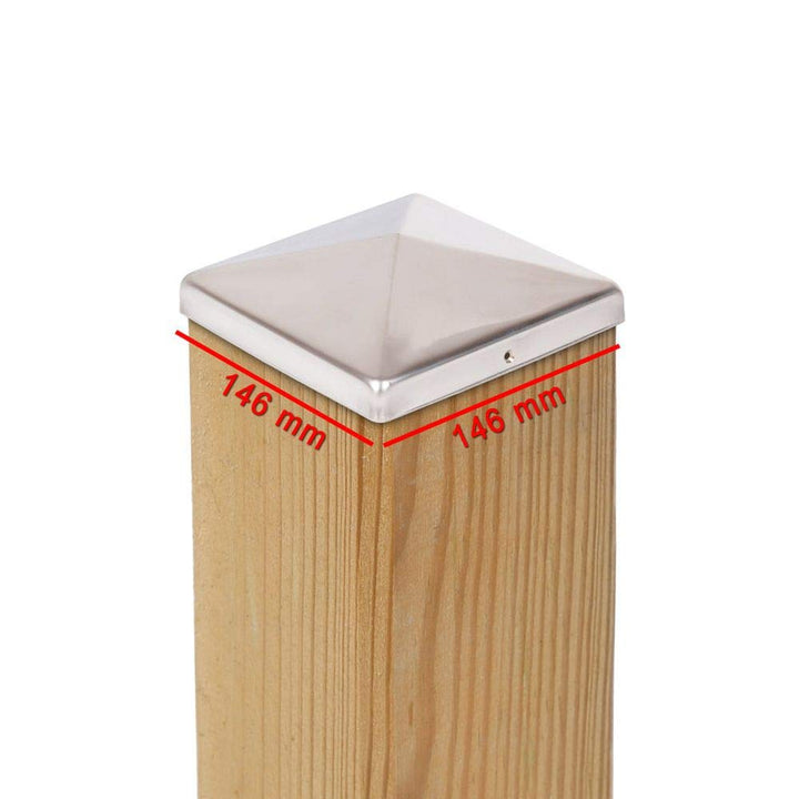2 x Pfostenkappe Edelstahl Pyramide 146x146 mm – Rostfrei – Für Holzpfosten 145x145 mm – Pfostenabde