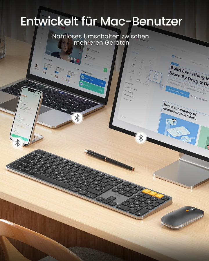 ProtoArc KM100-A Beleuchtet Tastatur Maus Set Kabellos für Mac, Bluetooth QWERTZ Funk Tastatur mit M