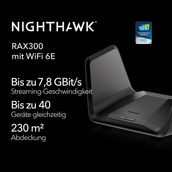 NETGEAR RAXE300 WiFi 6E WLAN Router AXE7800 | Tri-Band bis zu 7,8 GBit/s | Neuestes 6 GHz Funkband |
