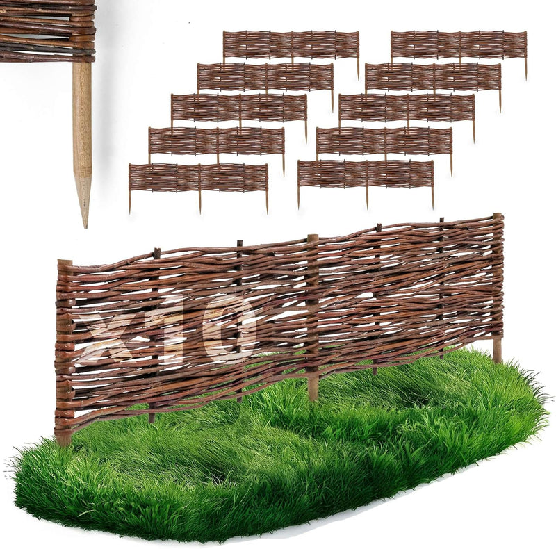BOGATECO 10 x Beeteinfassung aus Weide | 100 cm Lang & 20 cm Hoch | Holz-Zaun Rasenkante | Weiden-Za