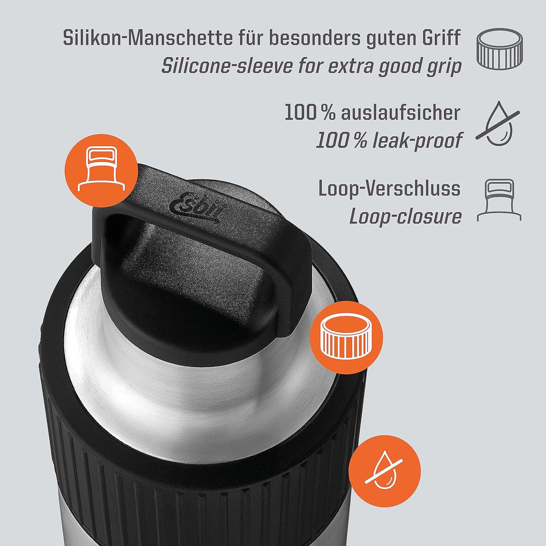 Esbit Isolierflasche Sculptor - Edelstahl Trinkflasche 1000 ml mit Manschette - für warme und kalte