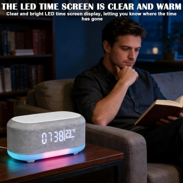 GBKDQQ Digitaler Radiowecker mit Kabelloser Ladestation, 15W Fast Wireless Charger, Bluetooth Wecker