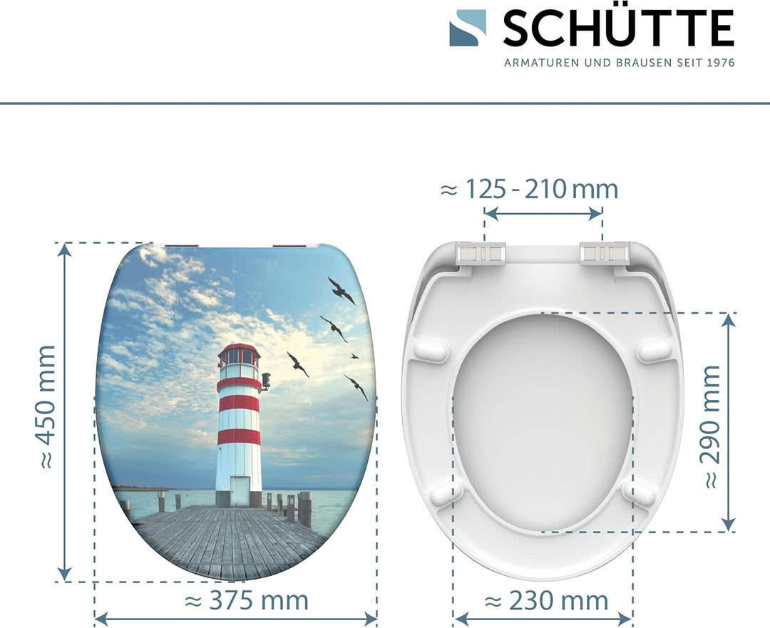 SCHÜTTE WC-Sitz LEUCHTTURM mit Absenkautomatik aus Duroplast, hochwertiger Toilettendeckel mit 175kg