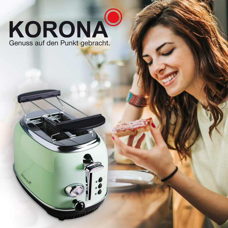 Korona 21665 Toaster | 2 Scheiben | Mint | Röstgrad-Anzeige | Auftauen | Rösten | Aufwärmen | 810 Wa