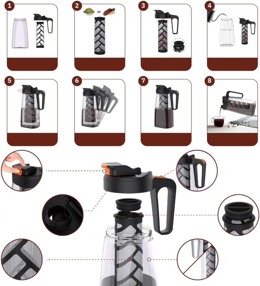 Cold Brew Jug - 2 Litre (Cold Brew Coffee Maker) Infuser with Fine Mesh Filter and Airtight Lid Desi