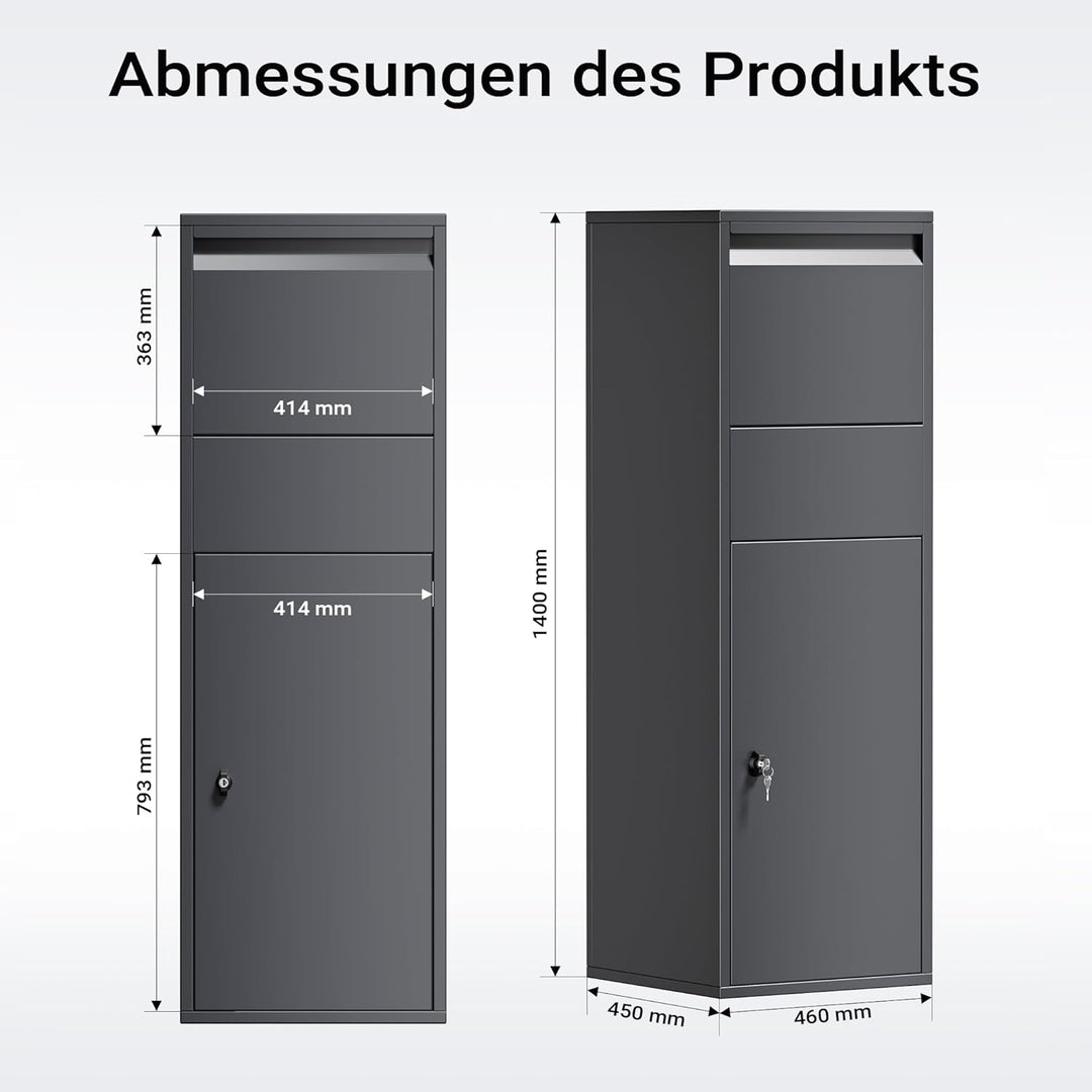 Wiltec Paketkasten Anthrazit 460 x 450 x 1400 mm, Paketbox Zuhause, Private Paketannahme passend für