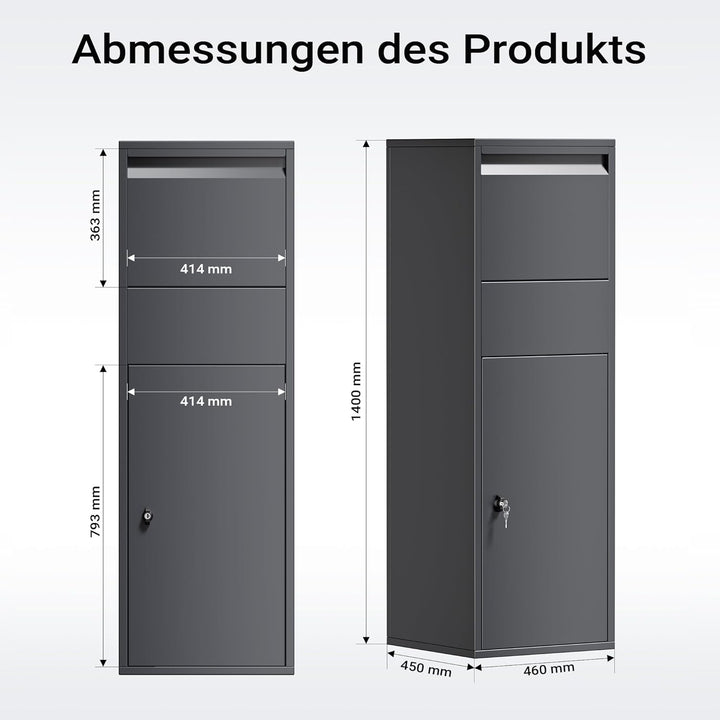 Wiltec Paketkasten Anthrazit 460 x 450 x 1400 mm, Paketbox Zuhause, Private Paketannahme passend für
