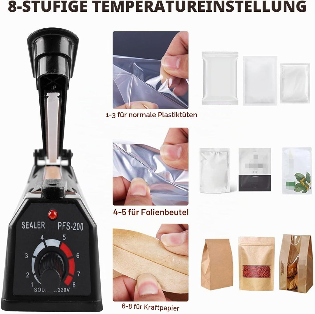 Heisssiegelgerät Folienschweissgerät 200mm, Folienschweissgerät, Impulse Heat Bag Sealer, Bag Sealer