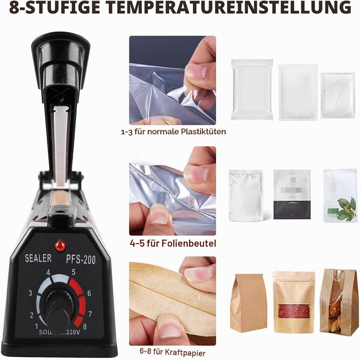 Heisssiegelgerät Folienschweissgerät 200mm, Folienschweissgerät, Impulse Heat Bag Sealer, Bag Sealer