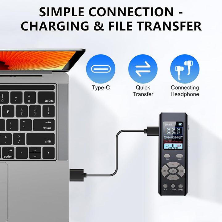 Digitales Diktiergerät mit MP3-Player, 64 GB, für Meetings, Interviews und Vorlesungen, A-B-Loop-Wie