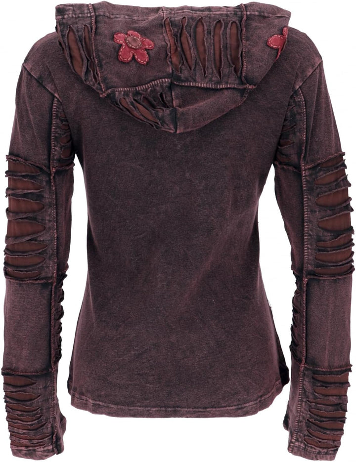 GURU SHOP Goa Patchwork Jacke, Kapuzenjacke, Damen, Baumwolle, 38 dunkelbraun